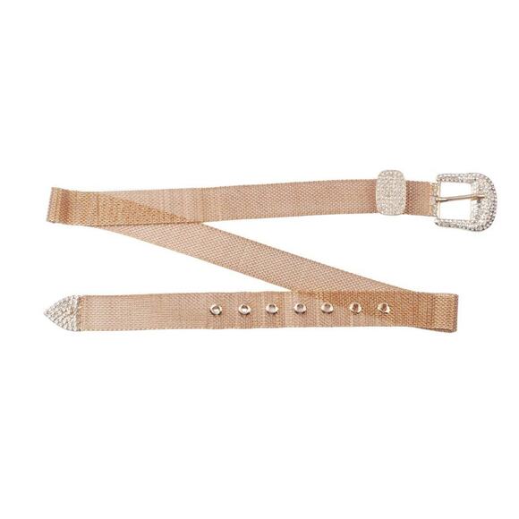 Gold Metallic Mesh Belt Rhinestone Buckle